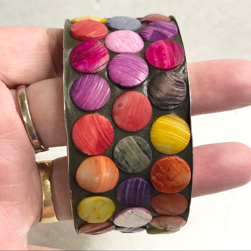 Two Silver Abalone Shell Colorful Inlay Bangle Br… - image 8